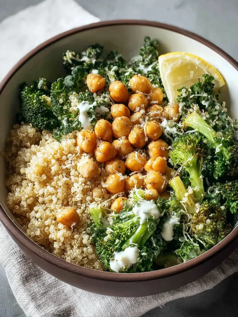 Easy Kale Chickpea Quinoa Salad with Broccoli & Lemon First Image