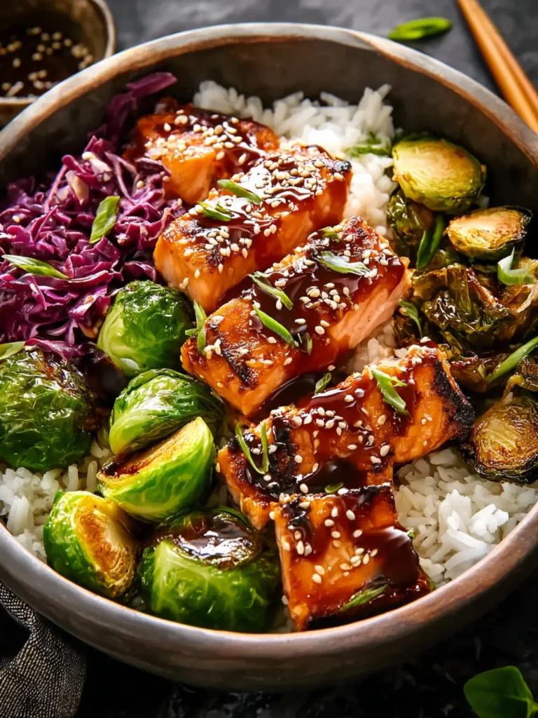 Irresistible Teriyaki Salmon Bowls with Crispy Brussels Sprouts First Image